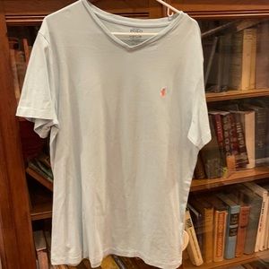 Polo Ralph Lauren men’s L, 100% cotton v neck short sleeve dusty blue